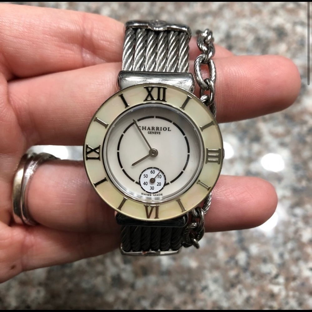 Charriol mother of pearl watch with chain